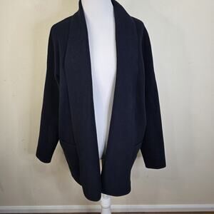 Hugo Boss Women's Navy Blue Wool Blend Open Front Cardigan Sweater Size Medium
